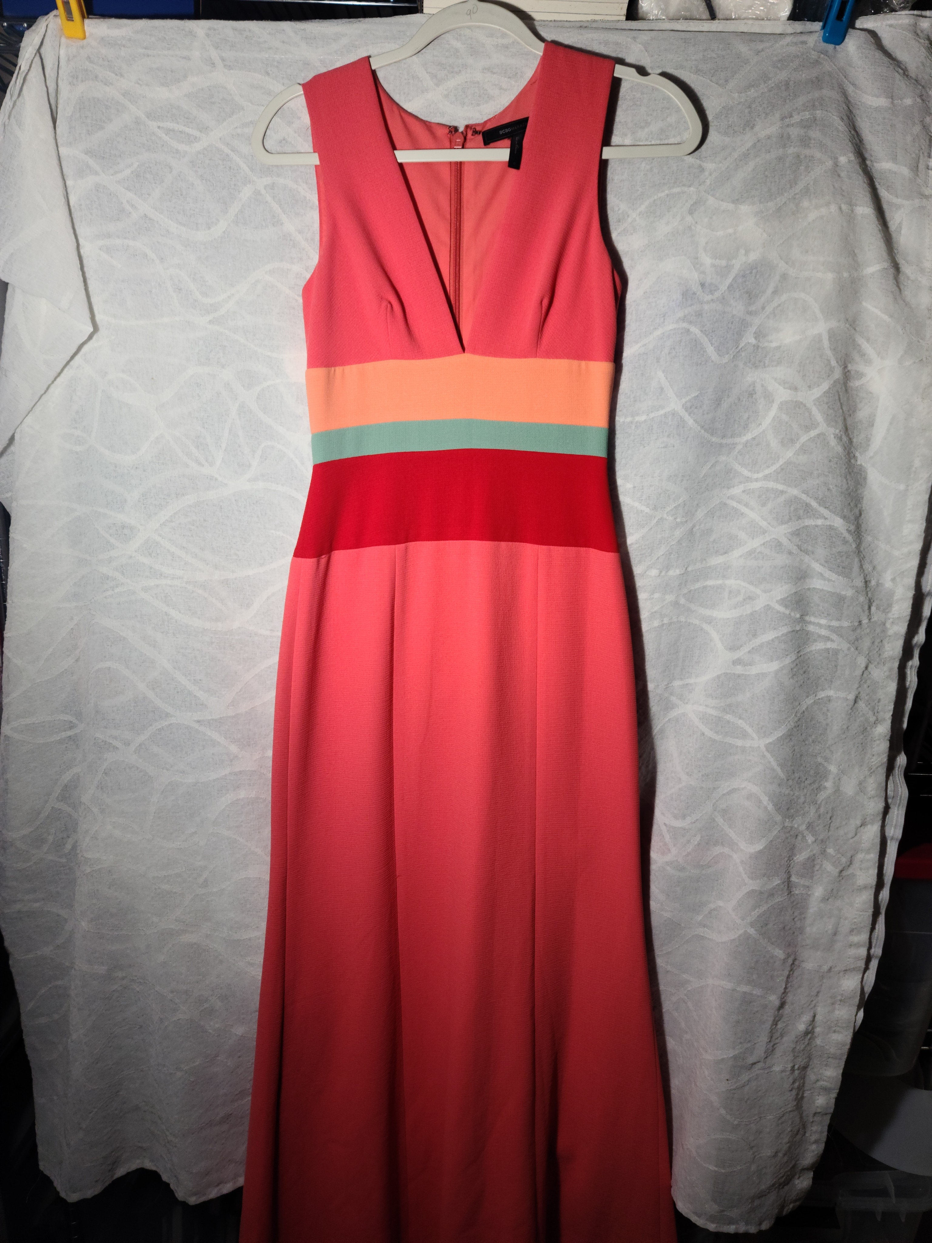 Bcbgmaxazria Coral Colorblock Vneck Maxi Dress